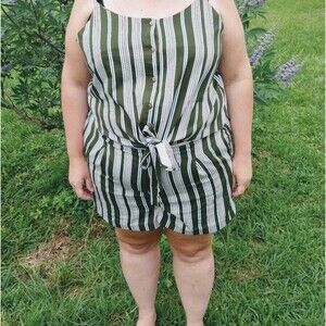 Green Striped Romper 2 Piece 3X